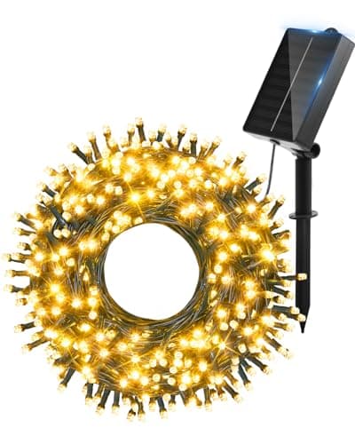 Image of Ollny Solar Lights Outdoor Garden 20m 200 LEDs Fairy Light, Waterproof Warm White String with 8 Modes Large Capacity, Outside Decorative Lighting for Tree Fence Gazebo Patio Camping Decorations