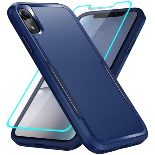 Image of Jihucase for iPhone XR Case with Screen Protector: Heavy Duty Protective Anti-scratch and ShockProof Double-Layer Protection Cover for iPhone XR (Blue)