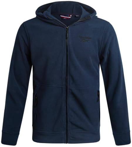 Image of Reebok Mens Fleece Jacket - Lightweight Polar Fleece Zip Up Winter Jackets for Men - Gym Workout Running Outdoor Mens Jacket, Navy, XL