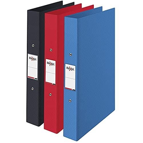 Image of Rexel Choices, A4 Ring Binder, 25 mm Spine, 190 Sheet Capacity, File Folder, Document Organisation, (Black, Red, Blue) Assorted, Pack of 3, 2115710,