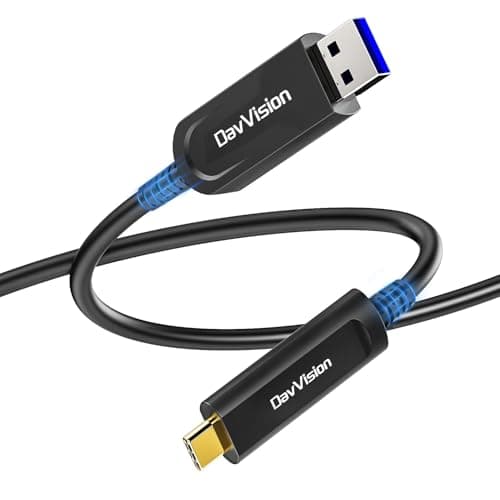 Image of DavVision Fiber Optic USB Cable 15M, 10Gbps USB 3.2 Gen2 USB A to USB C Extension Cable with German SiliconLine Chip, Ultra Slim & Long Distance for Logitech 4K Camera,VR/AR,Video Conference