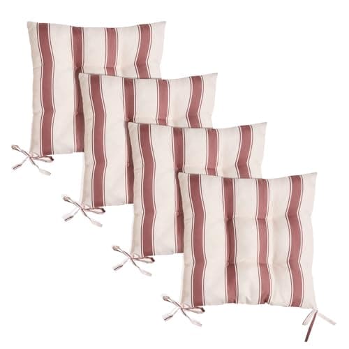 Image of OHS 4 Pack Seat Pads Garden Chair Cushions Stripe, Soft Comfy Indoor Outdoor Seat Cushions with Ties for Garden Furniture Bistro Chairs Kitchen Dining Chair Cushions, Chocolate/Cream - 40 x 40cm