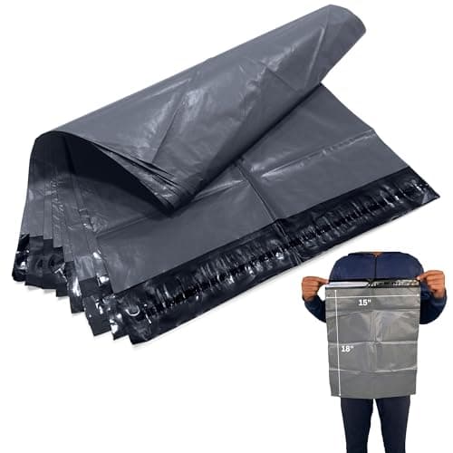 Image of JeeJaan® 50 Large Grey Parcel Bags 15" x 18" (381 x 457mm) Self Adhesive Waterproof Plastic Postal Mailing Bags Tear-Proof Postage Envelops