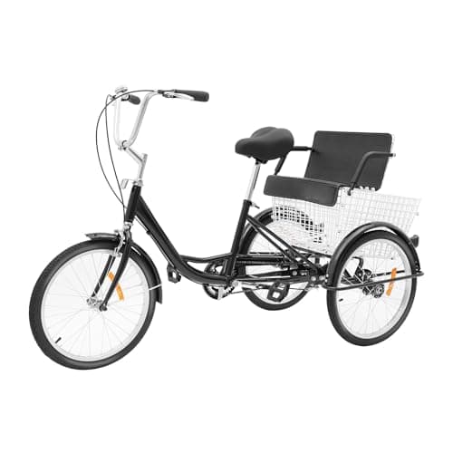 Image of Hydrangeary 20'' Adult Tricycle 3 Wheels Bike, Single Speed Comfort Cruiser Trike with Large Rear Basket, Removable Kids Seat, Adjustable Handlebar & Seat for Shopping, Leisure & Exercise