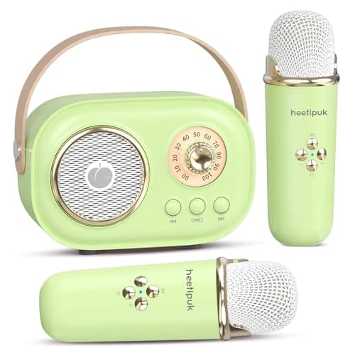 Image of Mini Karaoke Machine for Kids Adults,Portable Bluetooth Speaker with 2 Wireless Microphones, Present Toys for Girls 3, 4, 5, 6, 7, 8+ Years Old Toddler Teens Birthday Family Home Party-Green