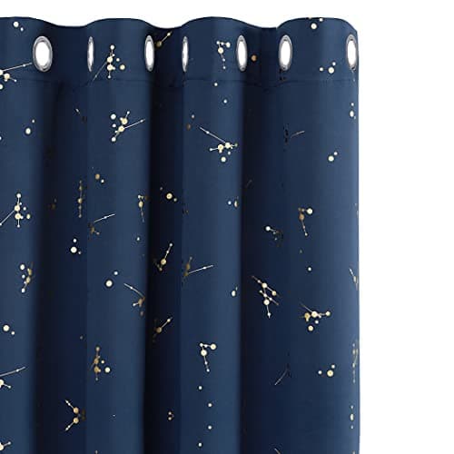 Image of Deconovo Eyelet Curtains, Blackout Curtains 46 x 54 Inch(Width x Length), Gold Constellation Printed Curtains Thermal Insulated Curtains for Bedroom, Navy Blue, 2 panels