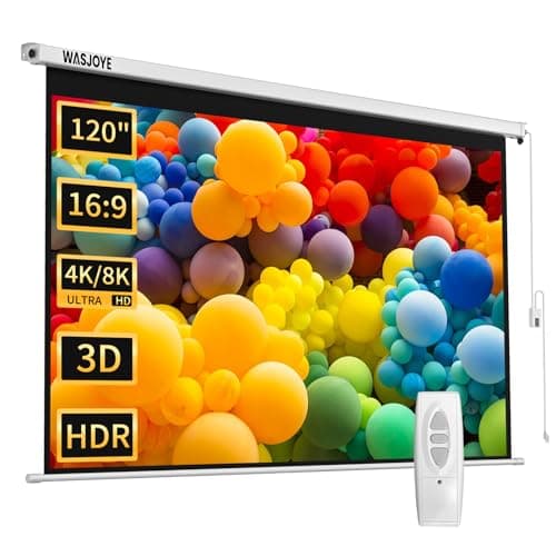 Image of WASJOYE 120"Motorized Projector Screen Electric Diagonal Automatic Projection 16:9 8K HD Movies Screen for Home Theater Cinema Office Video Game Outdoor Indoor W/Remote Control and Wall/Ceiling Mount