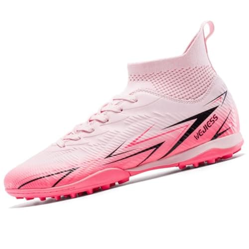 Image of Football Boots Men's High-Top TF Children's Studded Shoes Youth Football Shoes Athletics Training Shoes Indoor Sports Soccer Shoes Kids Astro Turf Boots Pink 2 UK