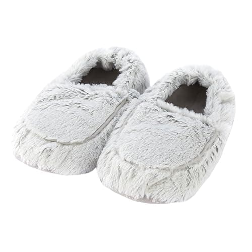 Image of Warmies Microwavable Slippers, Heatable Ladies Slippers with French Dried Lavender, Soothing Warmth and Comfort, One Size Marshmallow Grey Colour