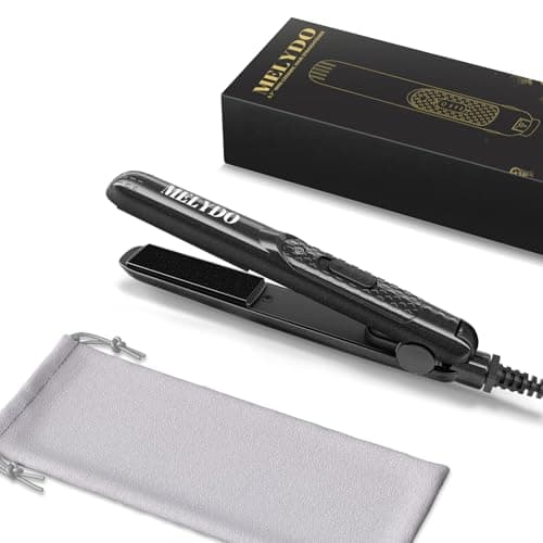 Image of MELYDO Mini Hair Straighteners, Ceramic Mini Straightener for Short Hair/Bangs, Travel Hair Straighteners Dual Voltage, UK Plug(Black)