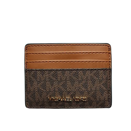 Image of Michael Kors Jet Set Travel Large Card Case Holder MK Print Saffiano Leather (Brown)