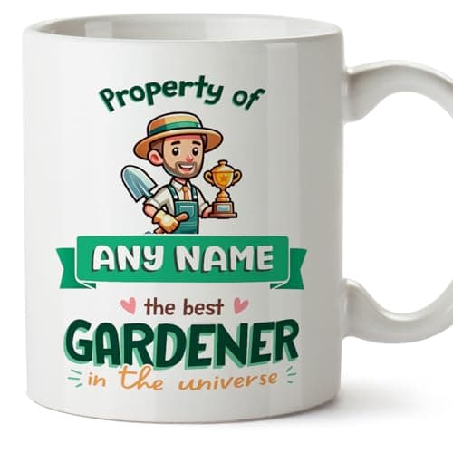Image of MUGFFINS Personalised Mug for Gardener Man - in English - Property of - Funny Custom Gift for Colleagues - Ceramic 11oz Mug