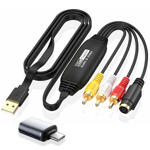 Image of QESSUVNC VHS to Digital Converter Universal USB 2.0 Video Capture Card with RCA & S-Video Input, 1080P HD Audio Video Converter for Windows/Mac Works with VHS, Camcorders, VCRs, DVDs & More,1m Cable