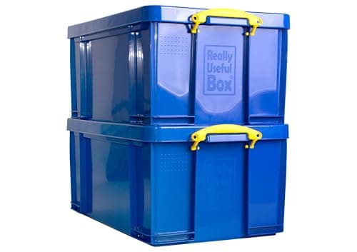Image of Really Useful Box Plastic Storage 64 Litre Solid Blue Pack of 2