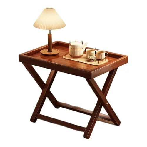 Image of JingNian Folding Butler Tray Table, Antique Walnut Wooden Side Table with Removable Serving Tray, Portable Foldable Accent Table for Living Room, Hallway, Bedroom(Solid Wood)
