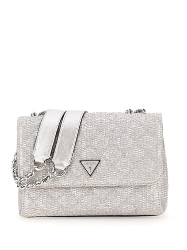 Image of Guess Silver Quilted Giully 2 Comp Crossbody Bag