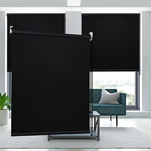 Image of Kokorona Blackout Roller Blind - Thermal UV Protection, Room Darkening Privacy, Waterproof Fabric, 86cm x 183cm, Black