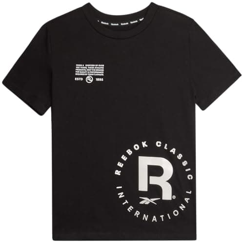 Image of Reebok Boys Short Sleeve Casual Cotton Crew Neck Logo Graphic T Shirts for Boys (Sizes 4-20), Black Game Day, 10-12