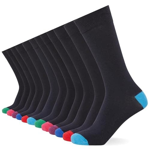 Image of FM London Mens (12-pack) Men’s Smart Breathable Socks, Navy/Colour Heel & Toe, 6-11 UK