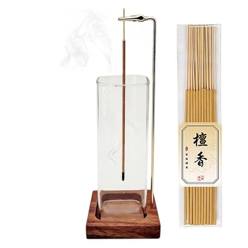 Image of Incense Holder,Incense Holder for Sticks with Removable Glass Ash Catcher,Incense Sticks Holder with 20 Incense Sticks for Meditation and Yoga Room&Home Decoration (Wood Base)