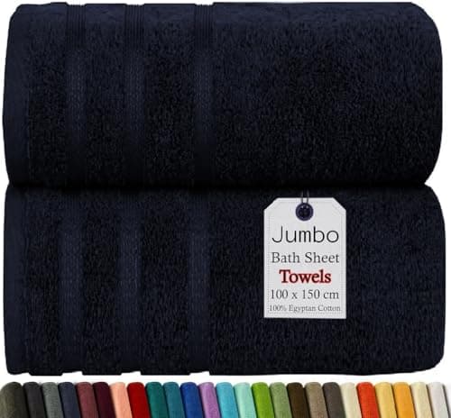 Image of Wholesale Trade Dealz Pack of 2 & 4 Extra Large Bath Sheets 100 x 150 cm 100% Egyptian Cotton Super Soft, Quick-Dry High Absorbent Hotel Quality XL Jumbo Bath Towels (2, Black)