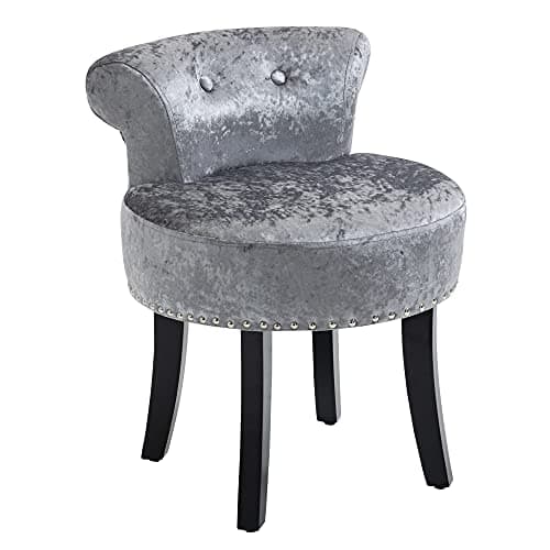 Image of HOMCOM Dressing Table Stool with Rubber Wood Legs, Ice Velvet Vanity Stool for Living Room Bedroom, Grey