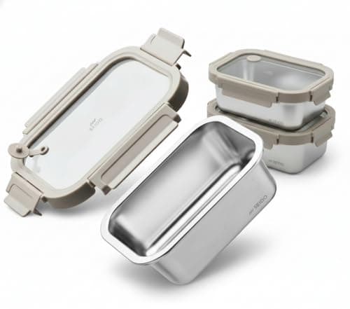 Image of SEIDO Stainless Steel Lunch Box Microwave Safe Food Meal Prep Containers (3 x 800ml) Leakproof, Stainproof, Oven & Dishwasher Safe 100% Chemical Free with Quad Lock Steam Vent Glass Lid