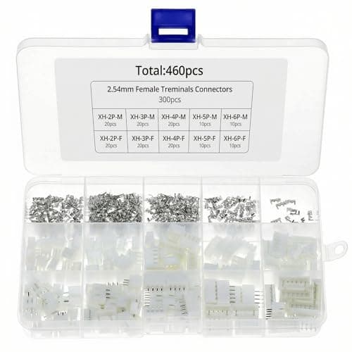 Image of QWORK® 460 PCS 2.54mm JST-XH Connector Kit, 2/3/4/5/6 Pin Housing Female and Male Connector Plug with Crimp Terminals