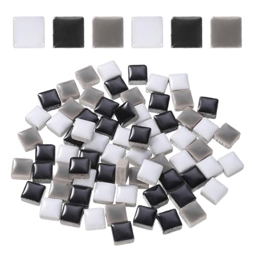 Image of sourcing map 205pcs Ceramic Mosaic Tiles, Bulk Stained Square Glazed Porcelain Pieces Kit for DIY Crafts, Handmade Art Craft Projects for Home Decor(200g, Black White)