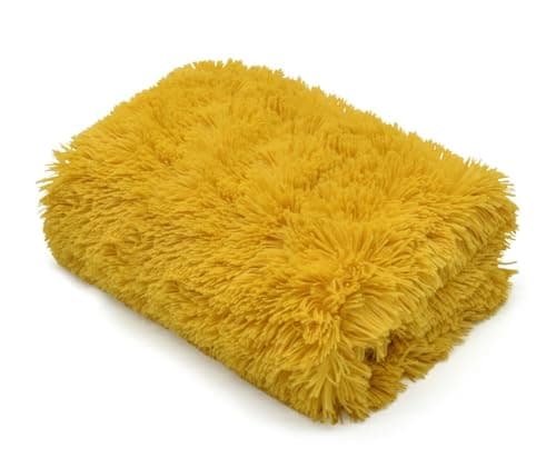 Image of NIMORA Hug & Snug Fluffy Fleece Throw Blanket – Super Soft Faux Fur, Warm Cozy Sofa and Bed Blanket, Lightweight Bedspread (Ochre, 150 x 200cm)
