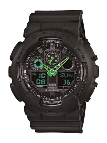 Image of Casio Men's GA-100 XL Series G-Shock Quartz 200M WR Shock Resistant Watch, Black/Green, One Size, GA-100 Neon Highlights