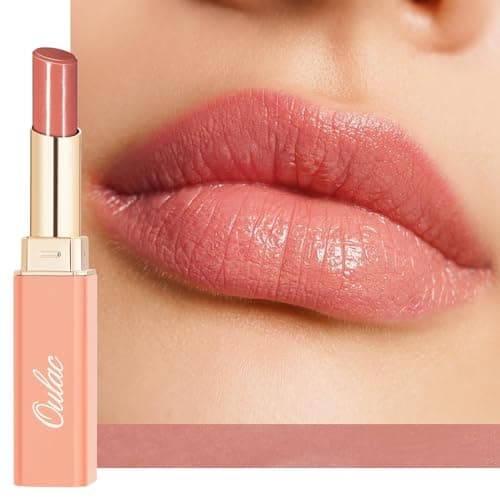 Image of Oulac Nude Peach Lipstick - Moisture Shine Hydrating Lipstick & Tinted Lip Balm for Dry Lips, Medium Coverage Lip Colour | Juicy Look, Glossy Finish, Vegan, Cruelty-Free, Dolce Vita (13)