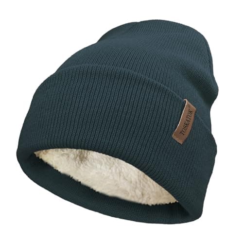 Image of TOSKATOK Ladies Men's Unisex Classic Cuffed Soft Warm Winter Knitted Beanie Hat with Soft Thermal Teddy Fleece Liner-Petrol
