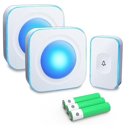 Image of Wireless Doorbell Battery Operated Door Bells Wireless Cordless 1200 Feet Deaf Doorbell with Flashing Light 36 Melodies 4 Volume(2 Portable Receiver & 1 Button White)
