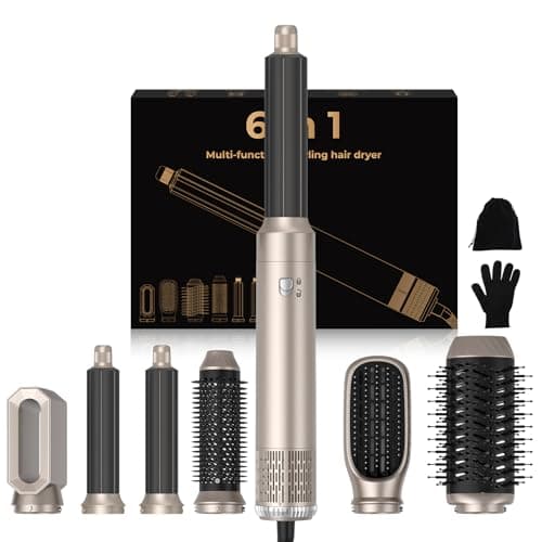 Image of Airbrush Hair Styler 6 in 1, 1000w Hair Dryer Brush wiht Air Curler, Multi Air Styler, Wind Speed and Temperature, Blow Dryer Brush for Curling Volumizing Straightening, Salon Blow-Out Look