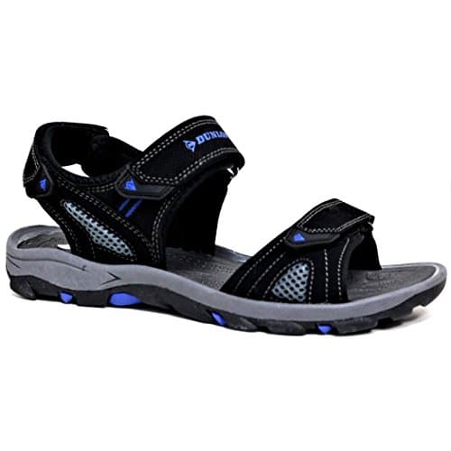 Image of Dunlop New Men's Sports Beach Trekking Walking Hiking Hook & Loop Summer Sandals Sizes 7-12 (Black/Blue., Numeric_10)