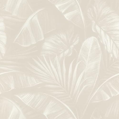 Image of Rasch Home Style Wallpaper 286595 Beige Paper Wallpaper with Large Palm Leaves in White Jungle Wallpaper 10.05 m x 0.53 m