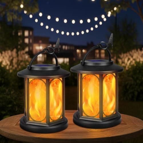 Image of KALAHOL Solar Lanterns Outdoor Garden 2 Pack, Solar Garden Lanterns with Realistic Flickering Flame, IP65 Waterproof Garden Ornaments Outdoor for Garden Pathway Patio(Oval Style)