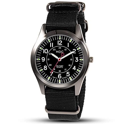 Image of Infantry Mens Military Watch,Analog Field Watch for Men,12/24 Hour Army Tactical Wristwatch,Japanese Quartz Movement,Lightweight Black Nylon NATO Strap,Ideal Work Watch Waterproof