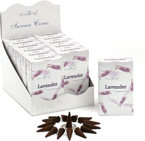Image of Stamford Lavender Incense Cones: Relaxing Aromatherapy, 15 Cones x 12 Packs. Repels Insects, Mental Clarity, Promotes Good Sleep.