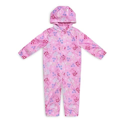 Image of Peppa Pig Girls Waterproof Puddle Suit – All-in-One Girls Rain Suit with Hood, Fleece Lining, Hook and Loop Fastening, Elasticated Cuffs – Toddler Outdoor Clothing (Pink, 12-18 Months)