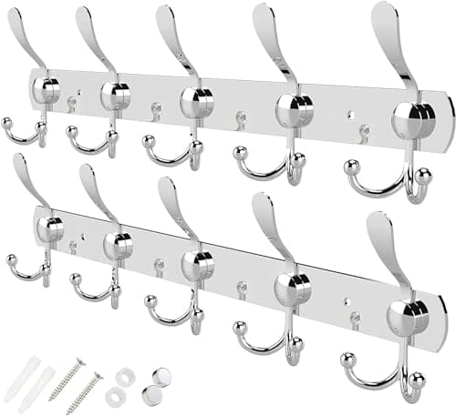 Image of GlazieVault Coat Hooks for Wall - Stainless Steel Coat Racks (2 Pack) - Heavy Duty Coat Hook Wall Mounted - Premium Design Rust Free Coat Hanger for Clothes
