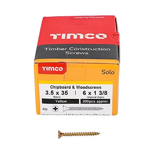 Image of TIMCO Solo Chipboard & Woodscrews - Gold - 3.5 x 35 - Box of 200 - A single thread woodscrew mainly used in various types of timber and man-made boards or into masonry with the use of plastic plug