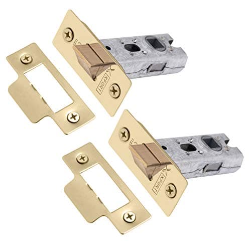 Image of XFORT Tubular Latch, Polished Brass, Tubular Door Latch For Internal Wooden Doors, (2 Pack, 65mm)