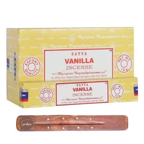 Image of Satya Nag Champa Vanilla Incense Sticks | x12 pack | with SAMASIA incense sticks holder | Used for Vaomatherapy, Spa, Yoga, Weddings, Meditation, Healing, Positivity and Relaxation