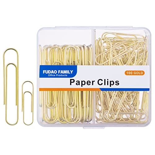 Image of FUDAO FAMILY Gold Paper Clips Assorted Sizes, Large Paperclips, Small Paper Clip, 100 Clips/Box