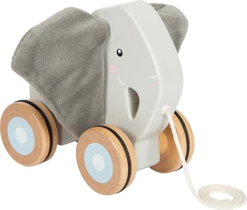 Image of small foot Pull-along Elephant, crinkly ears, wood, rubberised wheels, trains motor & walking skills, ages 1+ yr, 12624