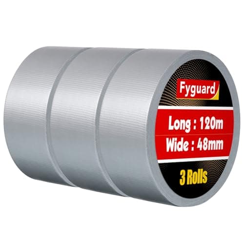 Image of Fyguard 3 Rolls Duct Tape, 48mm x 40m Gaffa Tape Silver 210μ Gaffer Tape Heavy Duty Tape Weatherproof Hand Tearable for Household Garden Repairing Fastening Bundling (120m in Total)