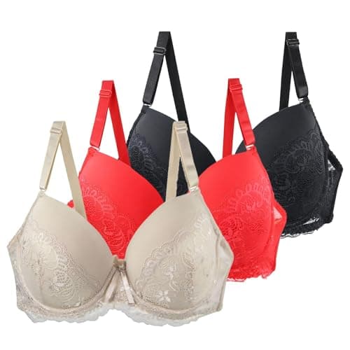 Image of Padded Underwire Bras for Women Women's Push Up Lace Bra Sexy Plunge Padded Underwire Support Bras Lift Up Bralette Full Coverage Adjustable Support Comfortable Lounge Lingerie Push Up Underwear Blue