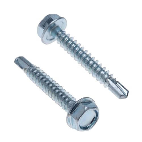 Image of Hex Head Self-Drilling Metal Screws 6.3mm x 25mm, Zinc-Plated Tek Screws, Self-Tapping Hexagon Washer Head Fasteners with Drill Point, for Sheet Metal, Framing, Deck, Fence, HVAC and Ductwork (50 pcs)